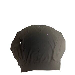 Polo Ralph Lauren Black Pima Cotton Sweater Mens XXL V-Neck With Purple Logo
